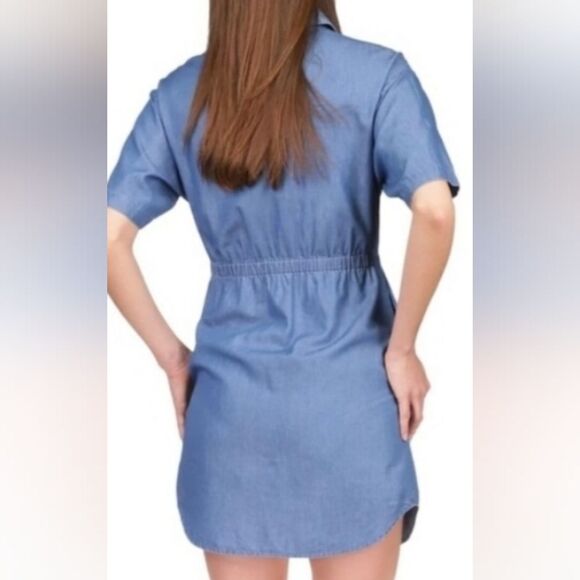 Michael Michael Kors Short Sleeve Chambray Shirt Dress Light Cadet Wash - Picture 2 of 5